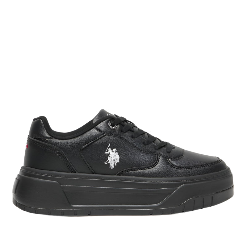Women's Stylish Black Low-Top Casual Sneakers - Chunky Outsole With Foam Padding, Lace-Up Design for Everyday Style
