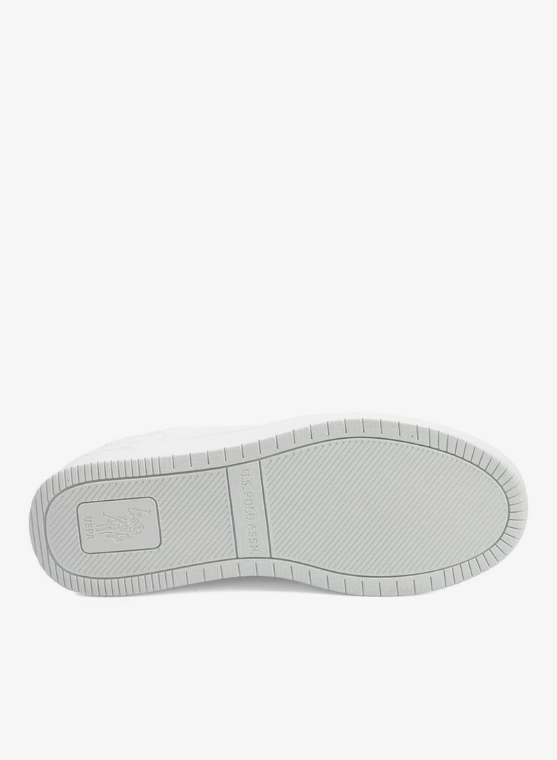 Men's White Sneakers - Lightweight Shoes Modern Design with Green Accent