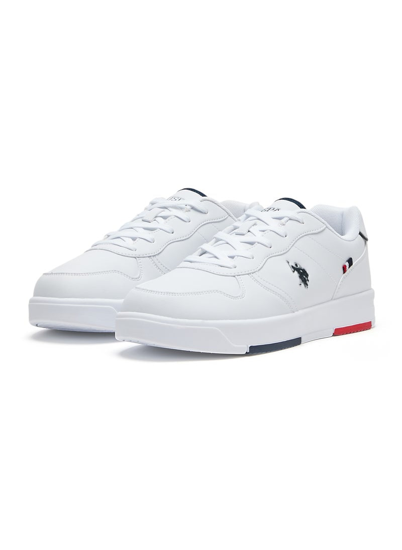 Men's White Low-Top Sneakers - Lightweight, Minimalist Design with Red & Blue Accents