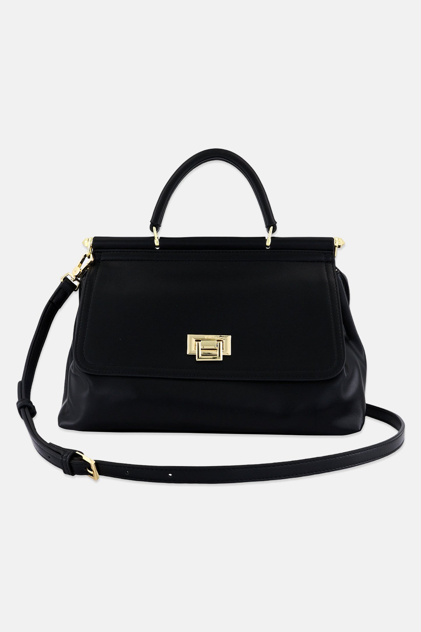 Women Brand Logo Adjustable Strap Handbag, Black