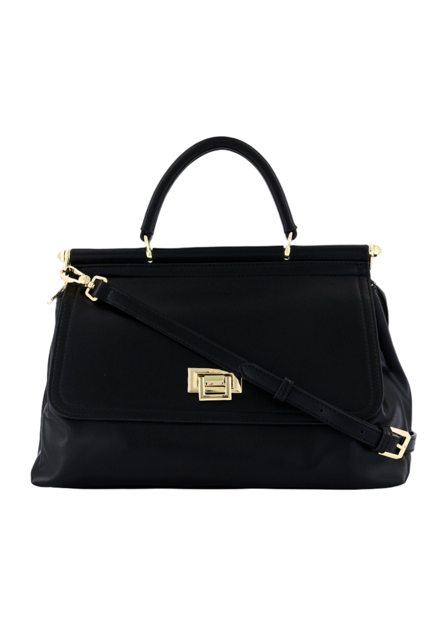 Women Brand Logo Adjustable Strap Handbag, Black