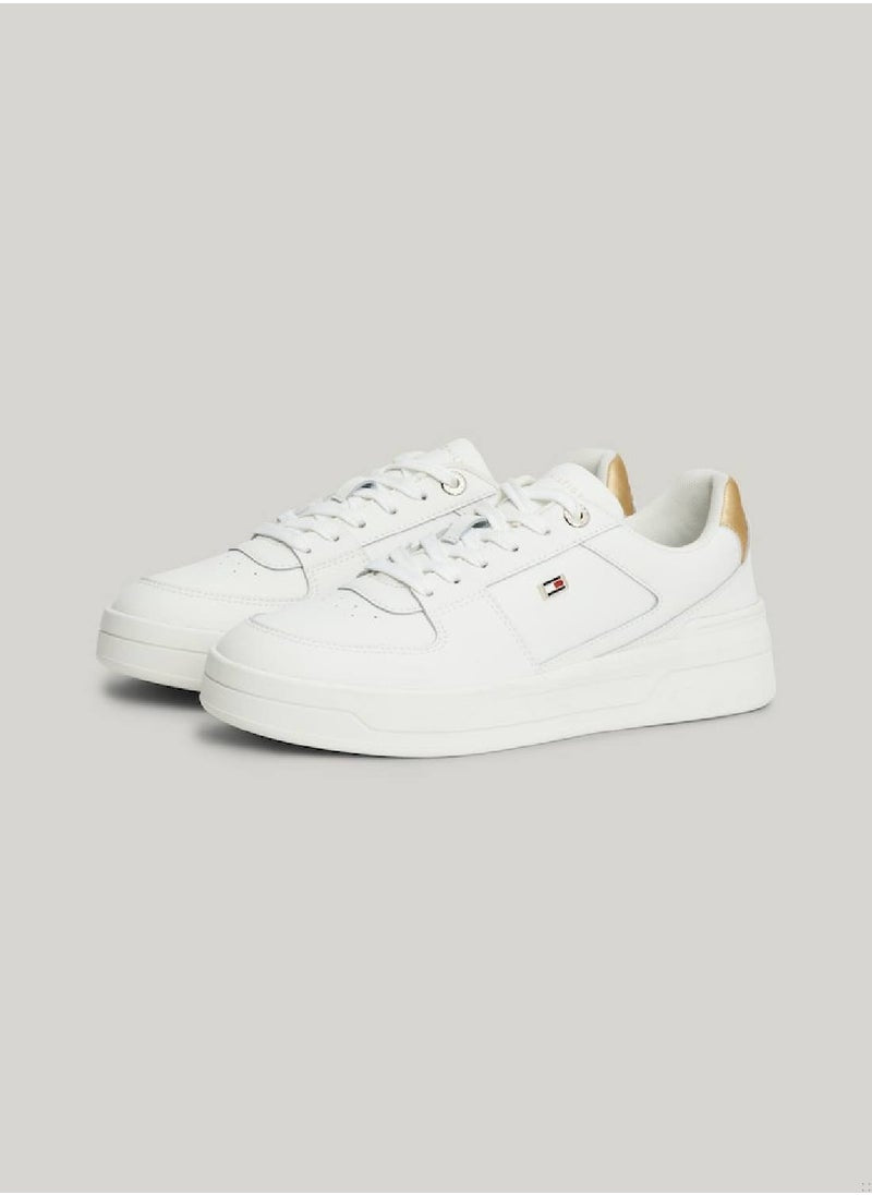 Women's Essential Metallic Detail Basketball Trainers - Leather mix upper, Beige