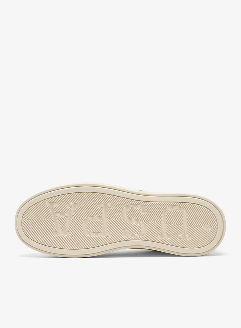Women's Beige Low-Top Sneakers with Gold Heel Accent - Minimalist Shoes and Stylish
