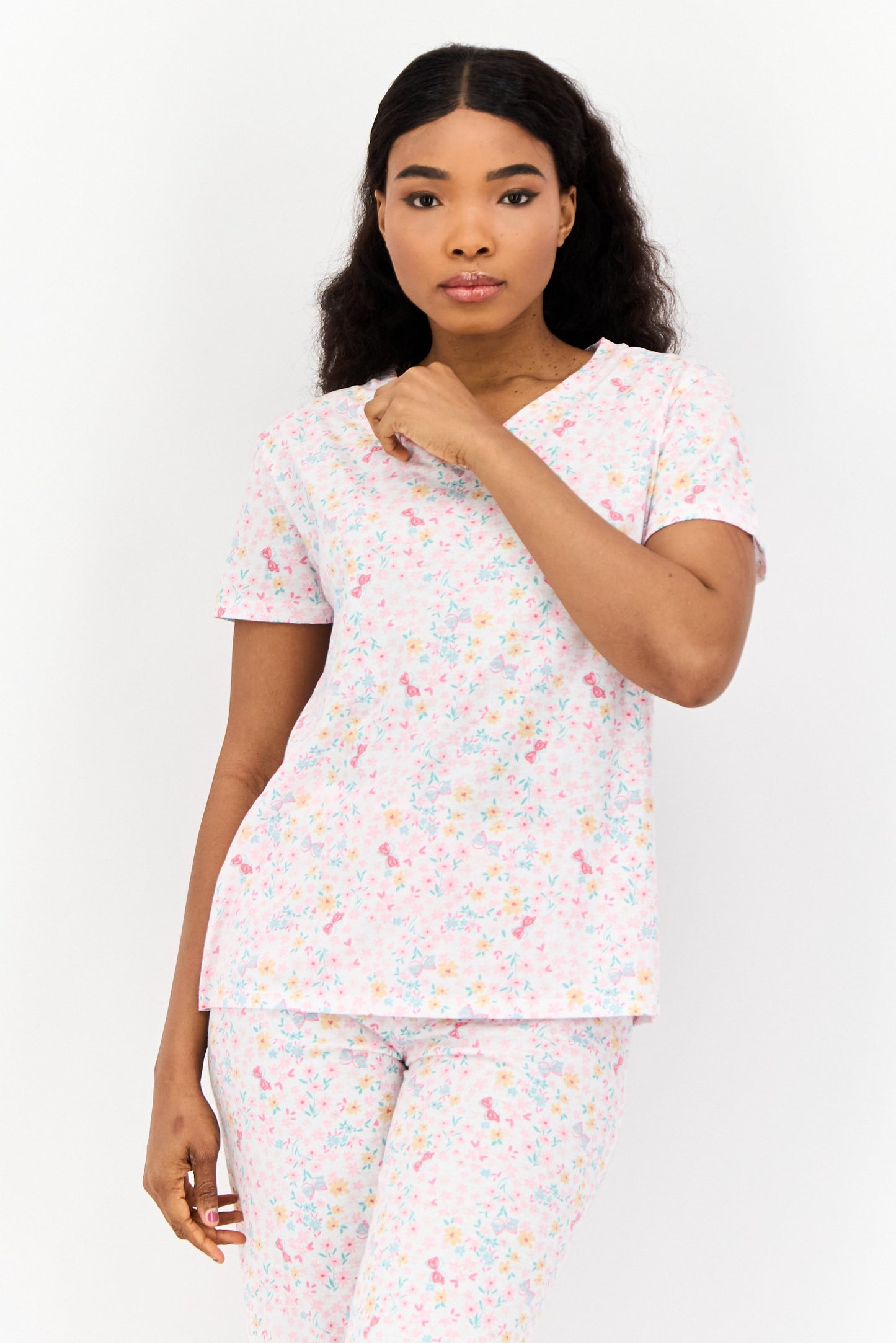 Women 2 Pcs Set Floral Print Pajama, Multicolor