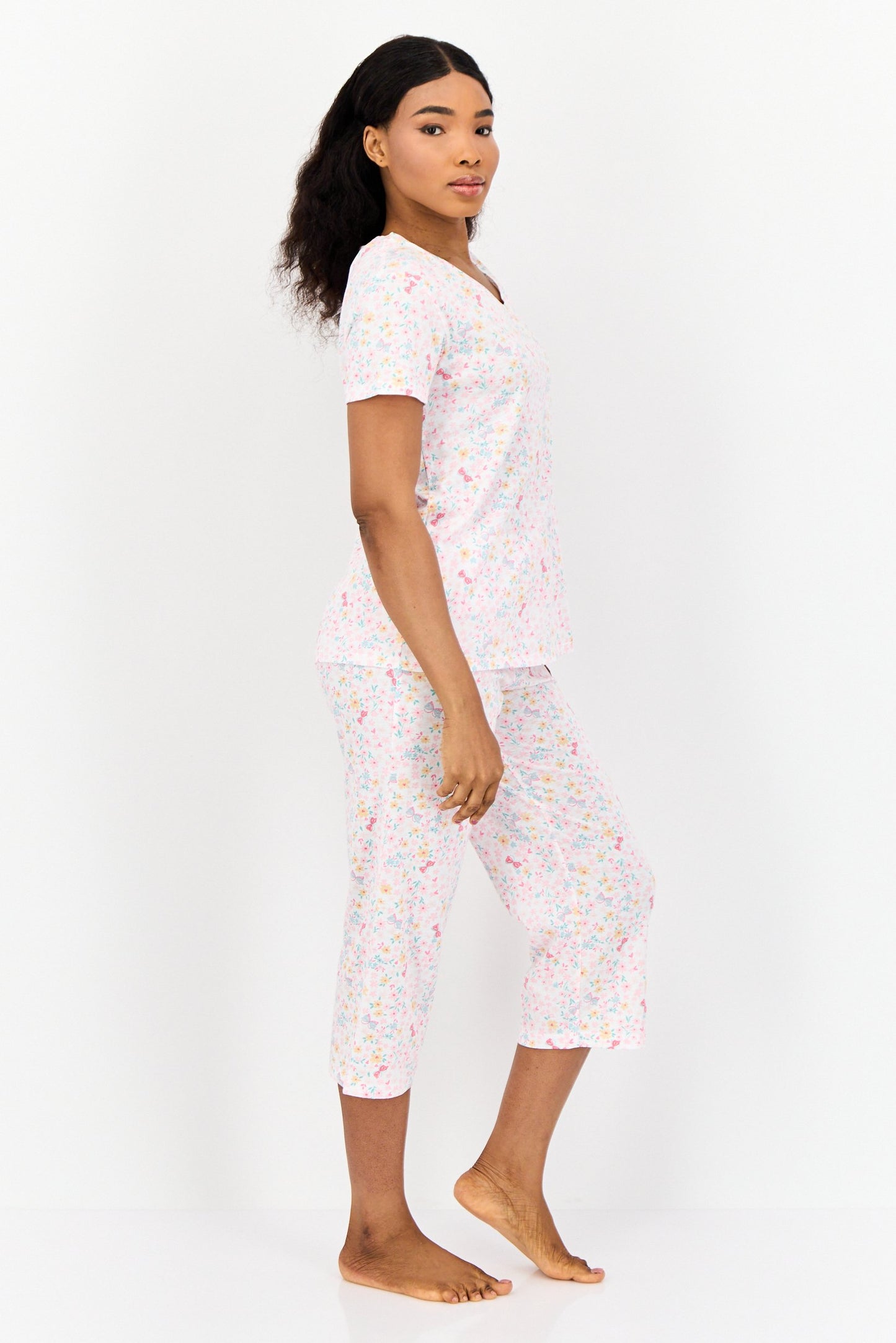 Women 2 Pcs Set Floral Print Pajama, Multicolor