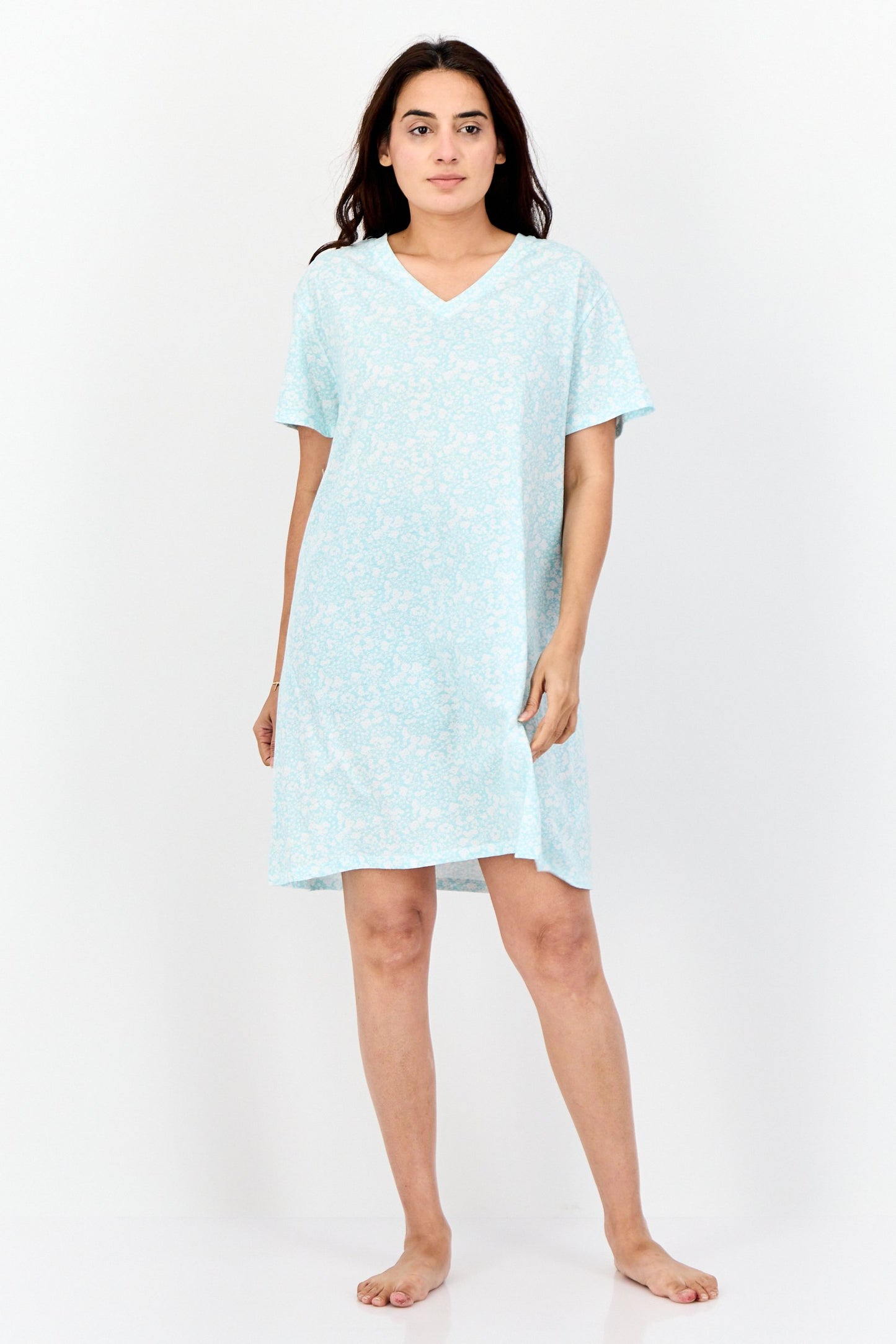 Women Floral Print Sleepwear Dress, Multicolor