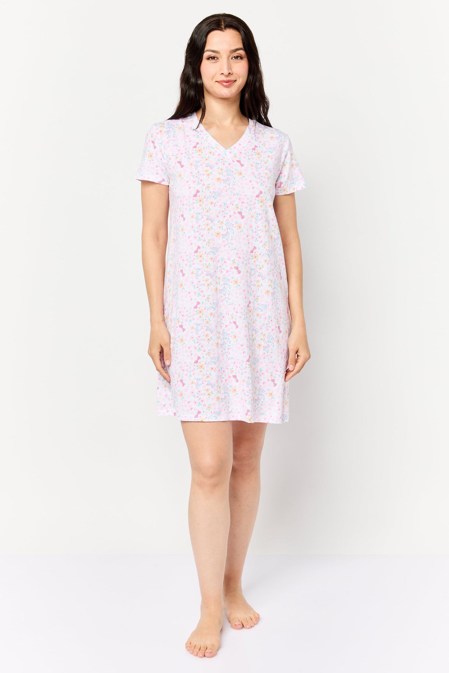 Women Floral Print Sleepwear Dress, Multicolor