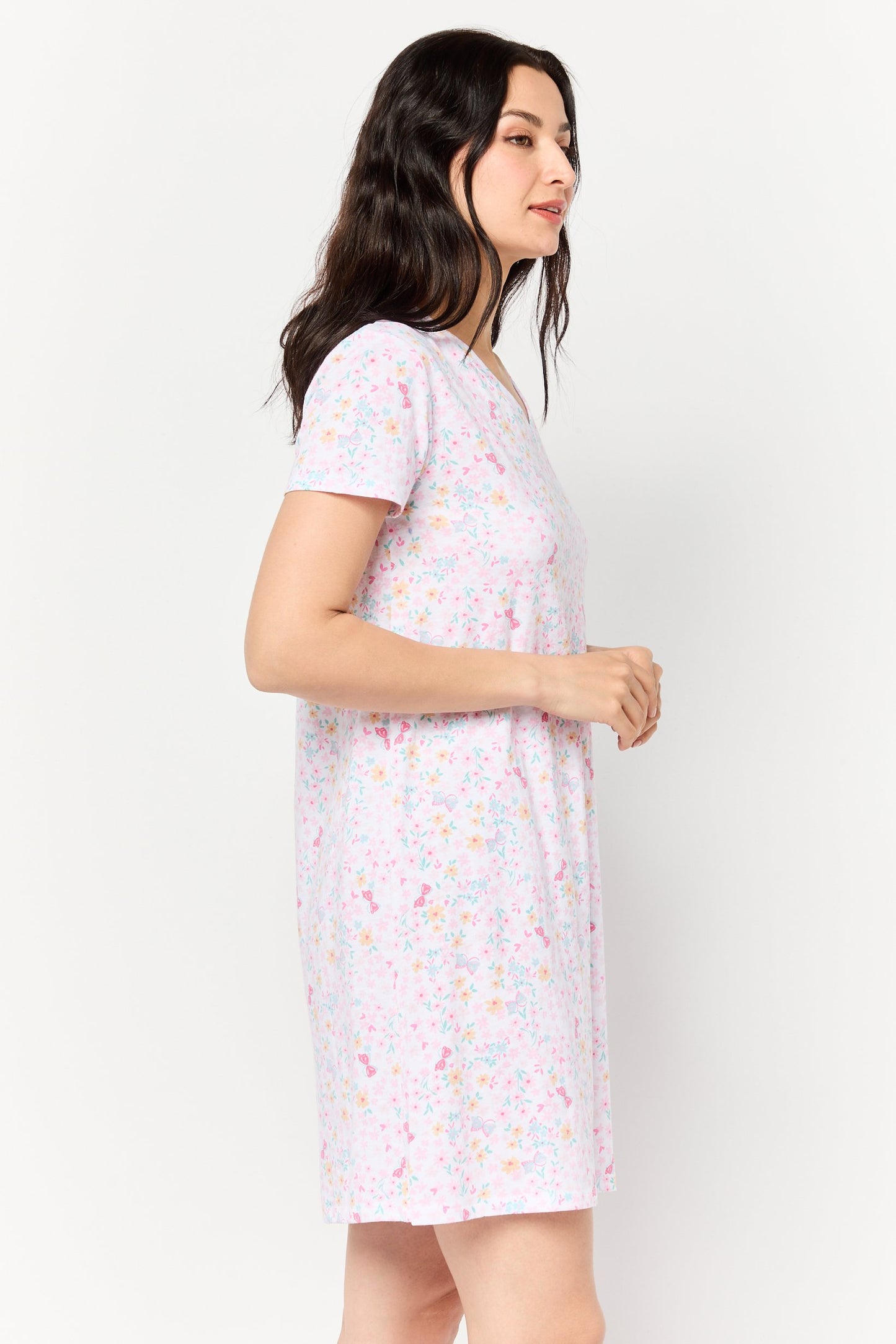 Women Floral Print Sleepwear Dress, Multicolor