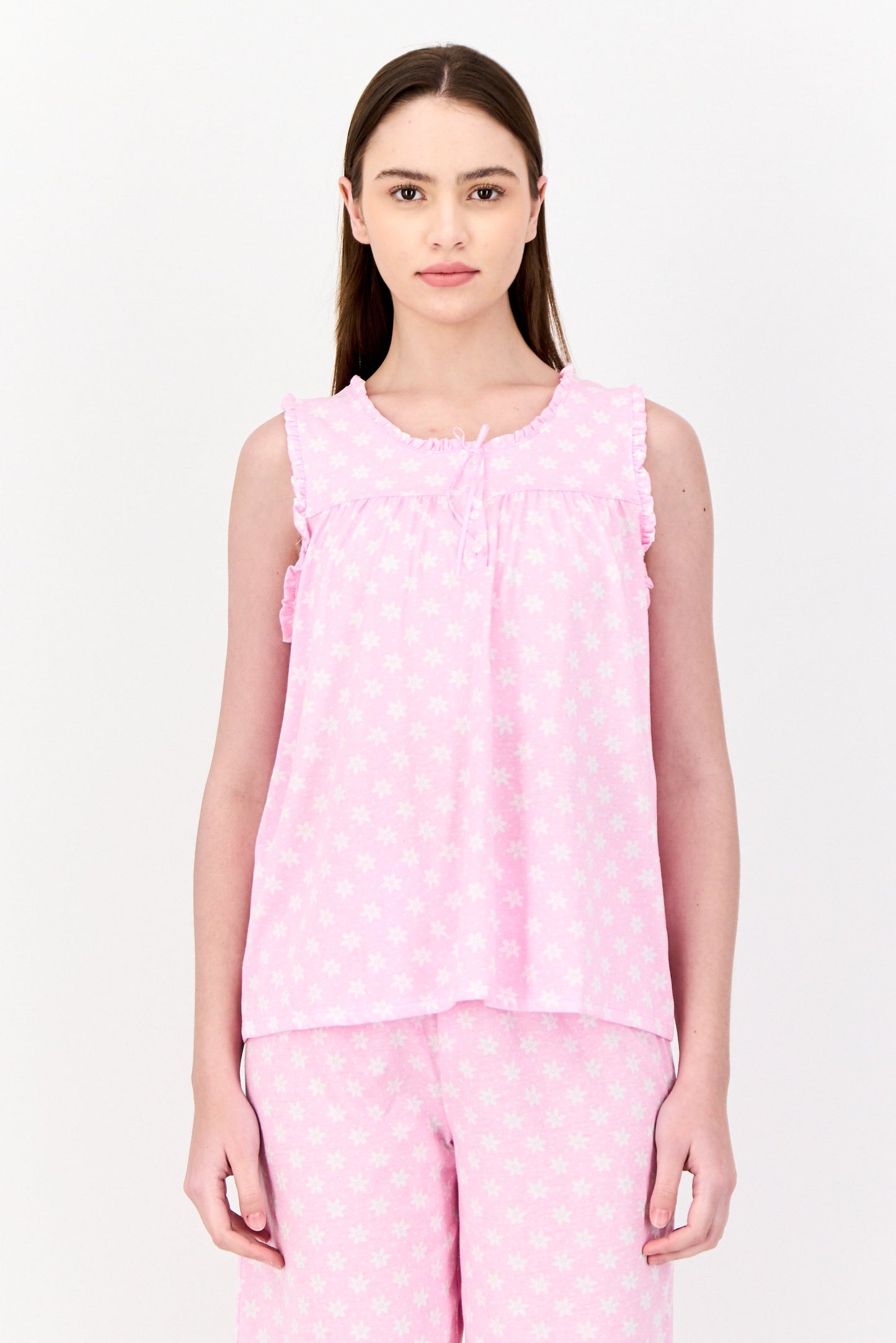 Women 2Pc Set Floral Print Pajama, Pink