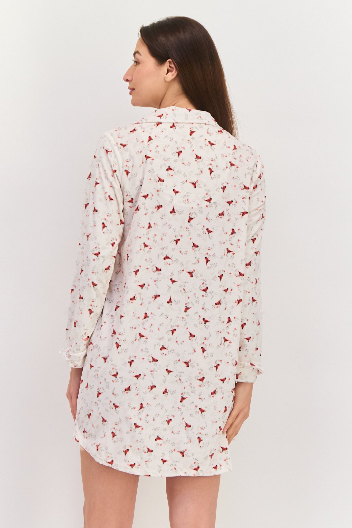 Women Allover Print Full Sleeves Pajamas, Ivory Combo