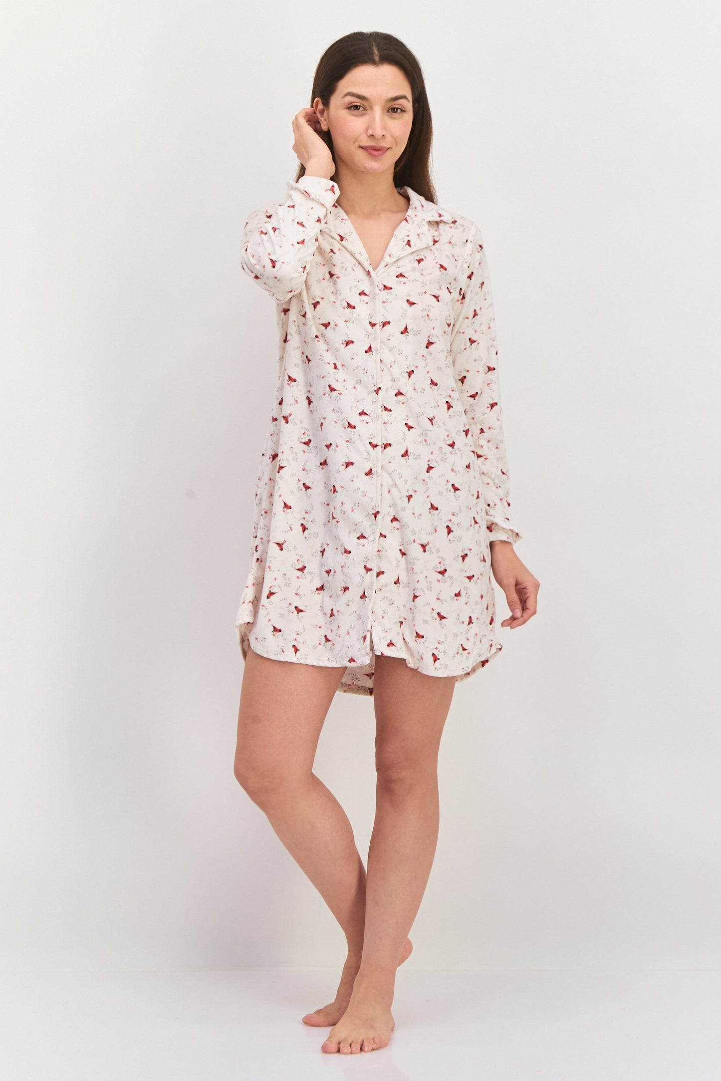 Women Allover Print Full Sleeves Pajamas, Ivory Combo