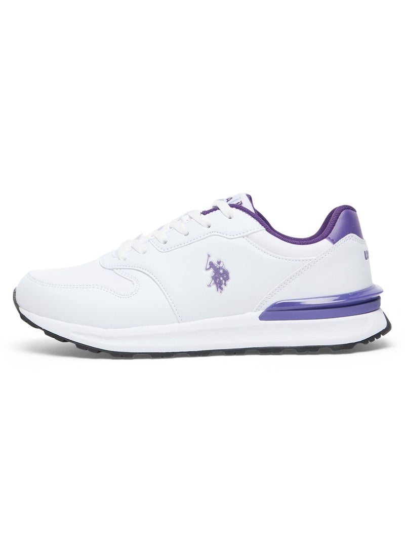 Women's Casual Sneakers - White with Purple Accents, Fashionable Low-Top Design