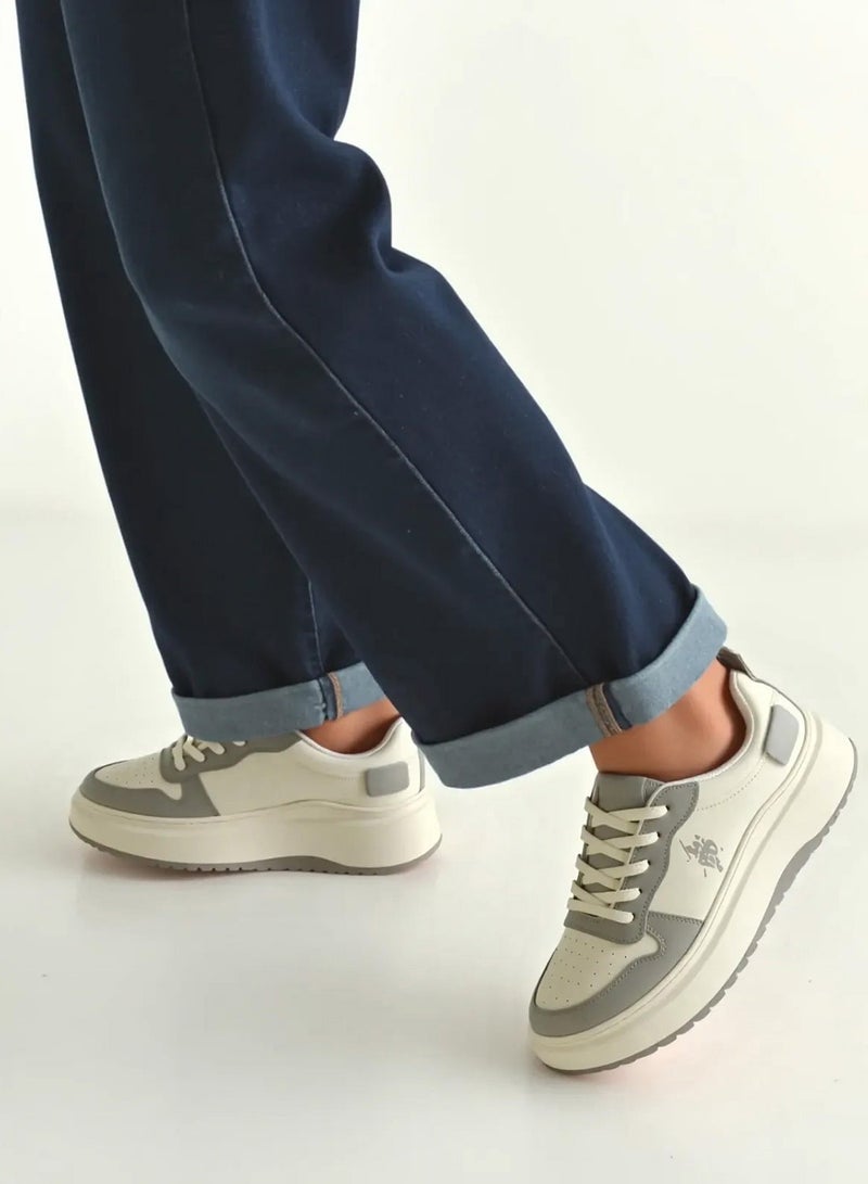 Women's White and Grey Sneakers - Bold Rugged Style with Durable Sole for Outdoor Wear