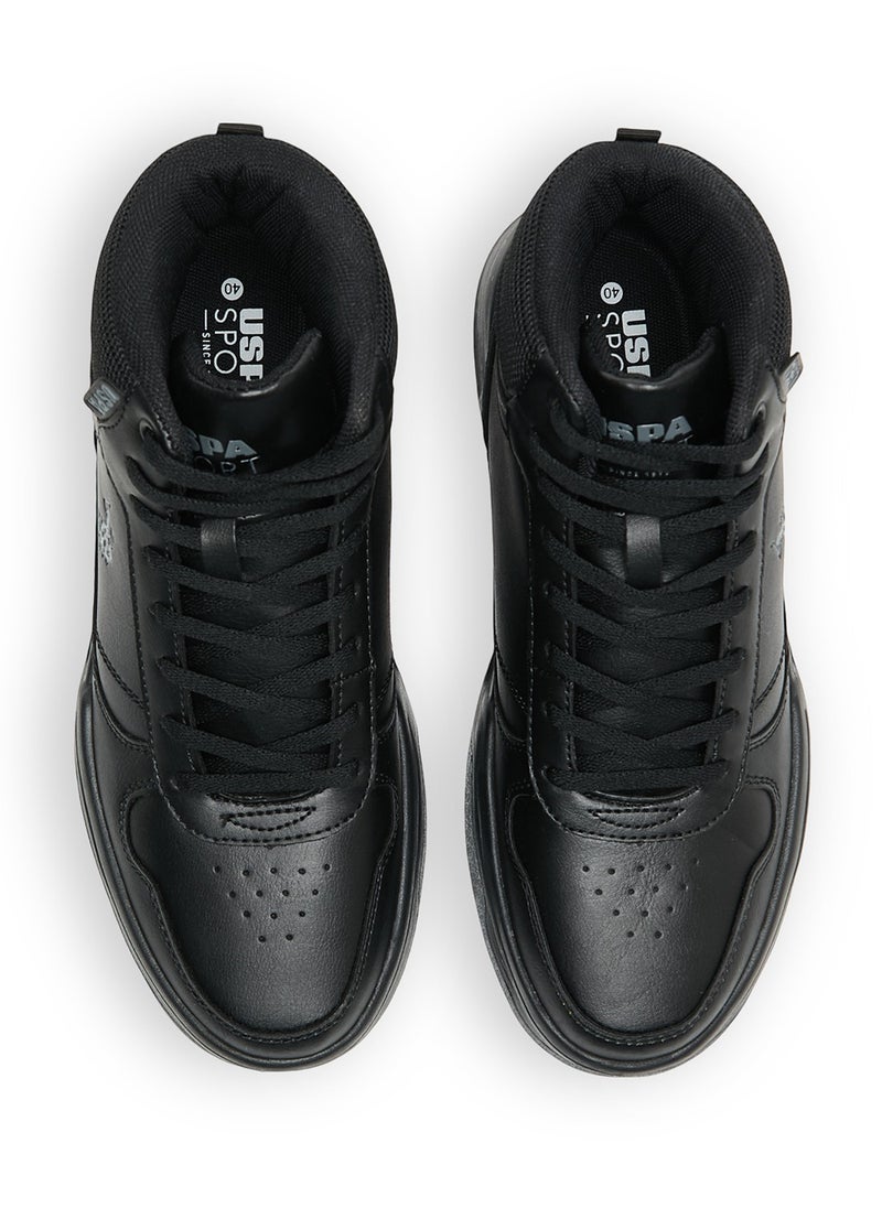 Women's Black High-Top Sneakers - Lightweight Sleek All-Black Design with Ankle Support, Comfortable and Stylish Casual Footwear
