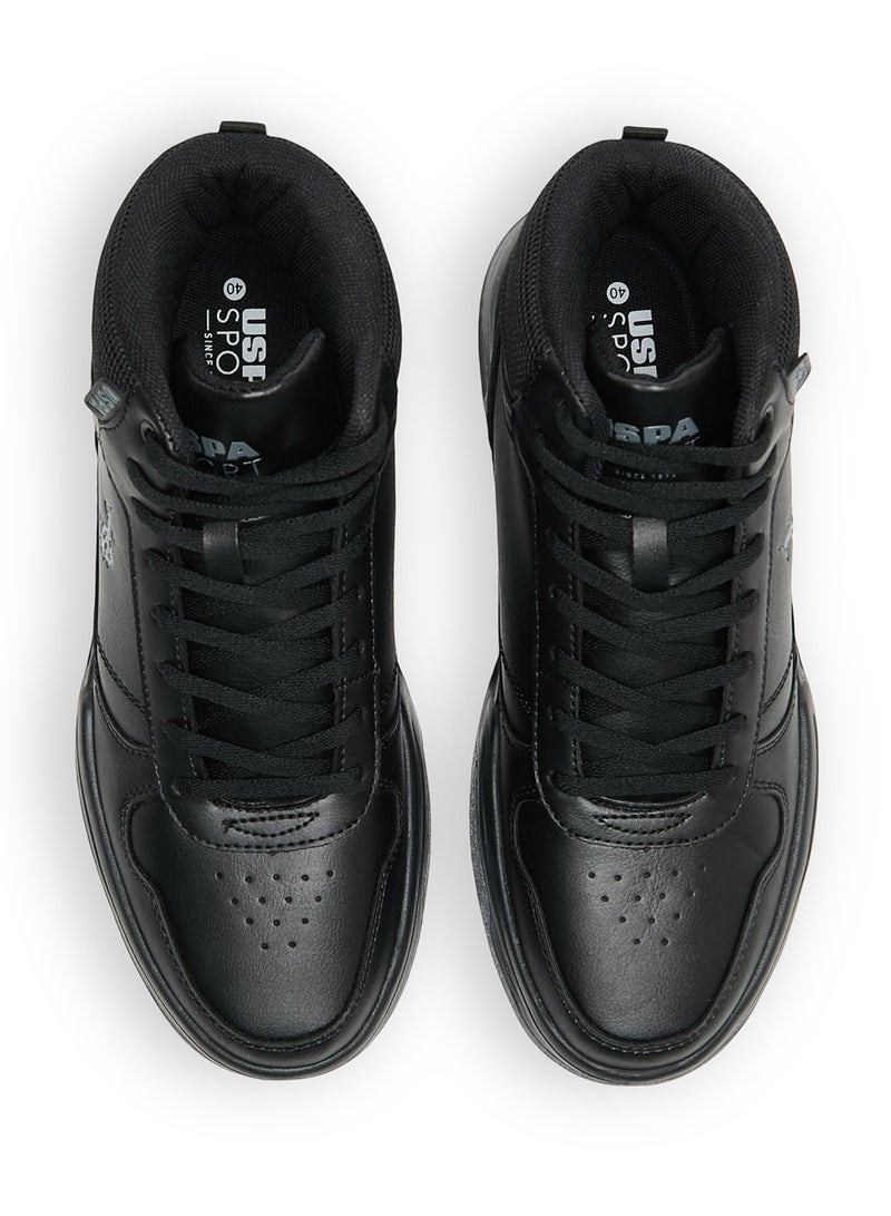 Women's Black High-Top Sneakers - Lightweight Sleek All-Black Design with Ankle Support, Comfortable and Stylish Casual Footwear
