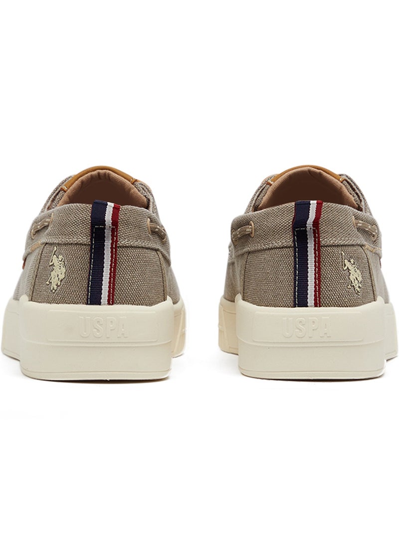 Men's Beige Low-Top Sneakers - Lightweight Slip-On Design with Iconic Branding for a Clean Look
