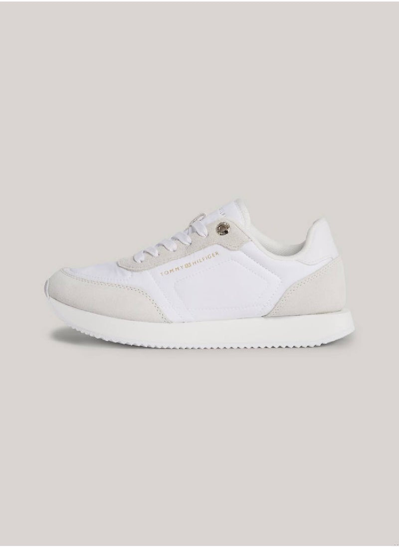 Women's Suede Mixed Texture Runner Trainers - Suede upper, White