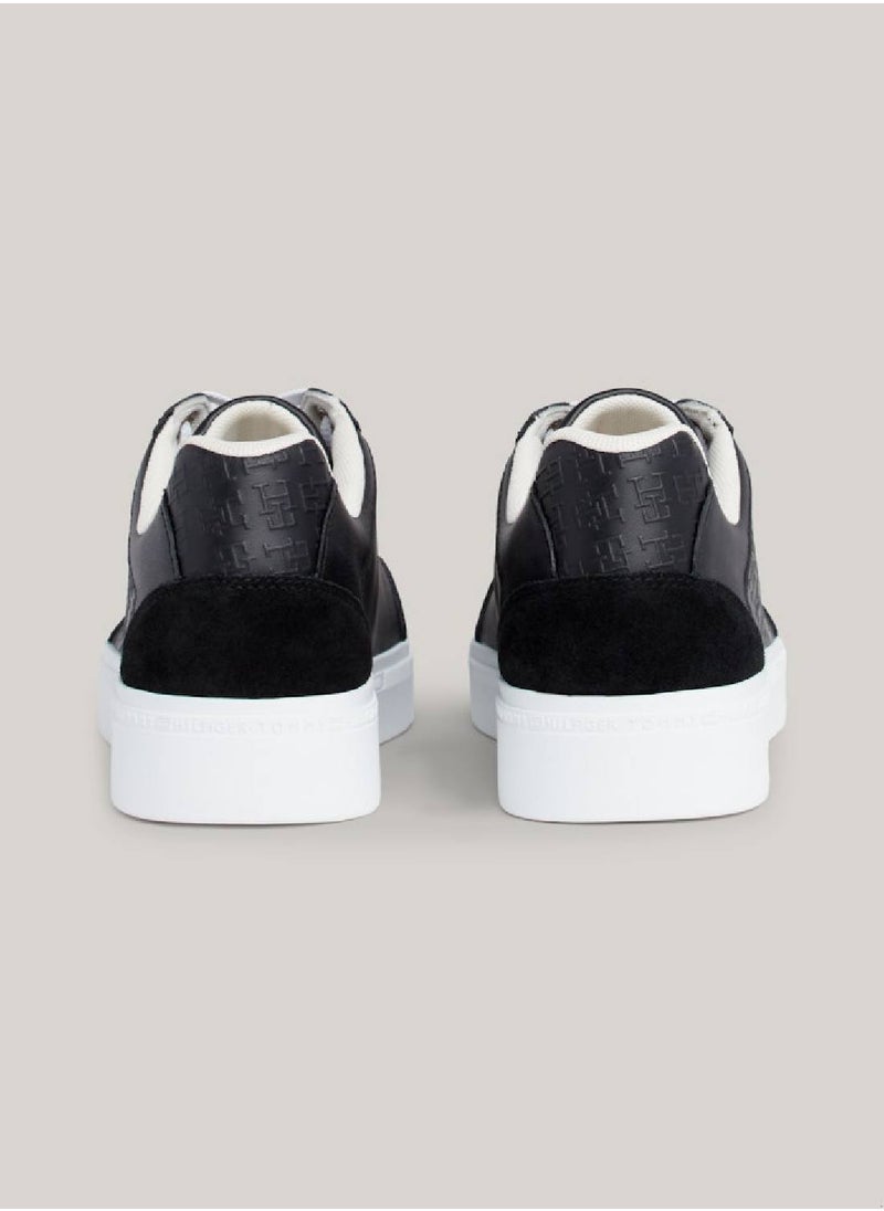 Women's Th Monogram Leather Mixed Texture Sneakers - Leather upper, Black