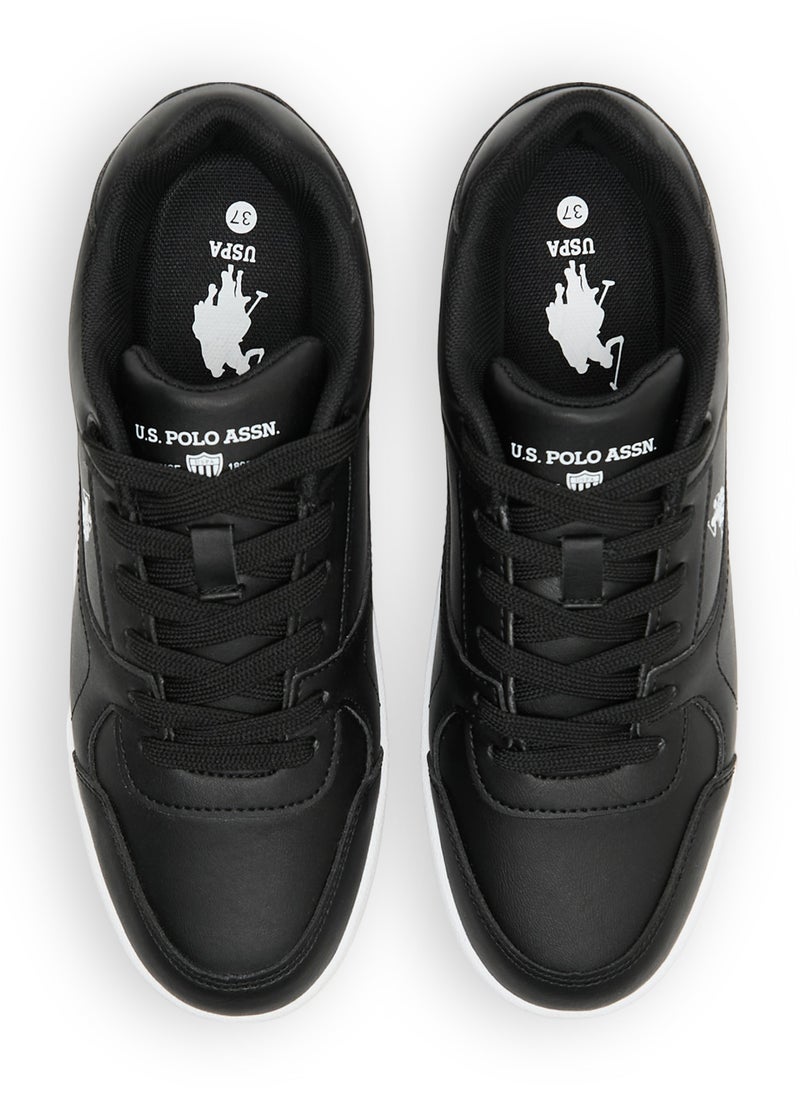Women's Black Low-Top Sneakers - Classic Design with Contrast White Sole, Comfortable Everyday Casual Shoes