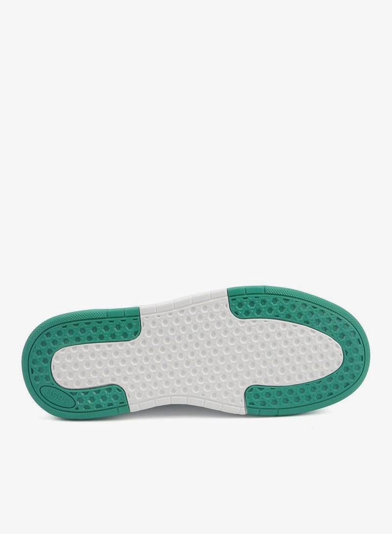 Men's White Low-Top Sneakers - Lightweight Shoes Modern Design with Green Accents