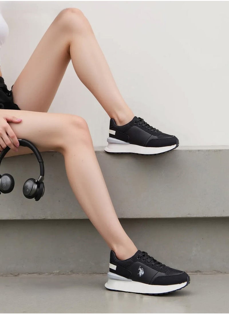 Women's Black Low-Top Sneakers - Lightweight with White Sole, Comfortable Casual Shoes