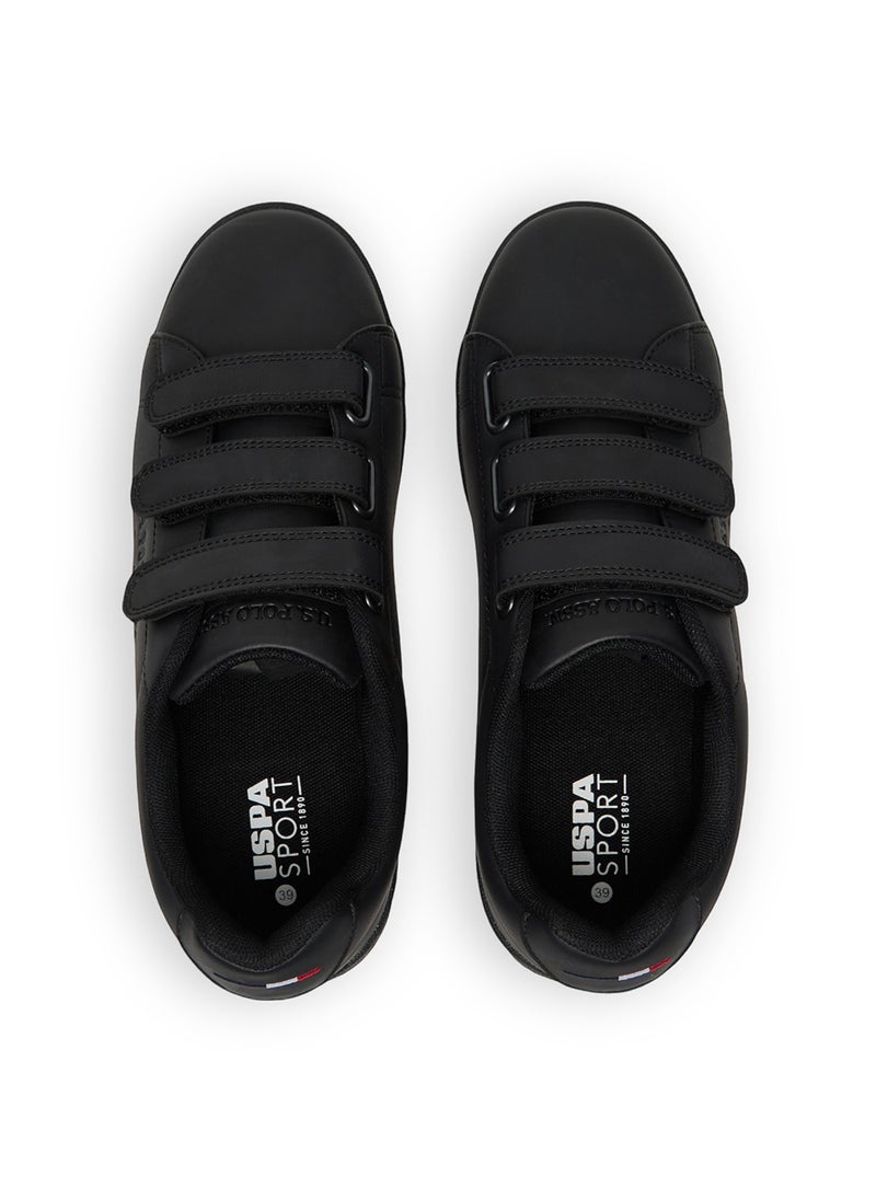 Women's Black Low-Top Casual Sneakers with Triple Velcro Strap - Sleek Everyday Style and Comfort for Effortless Wear