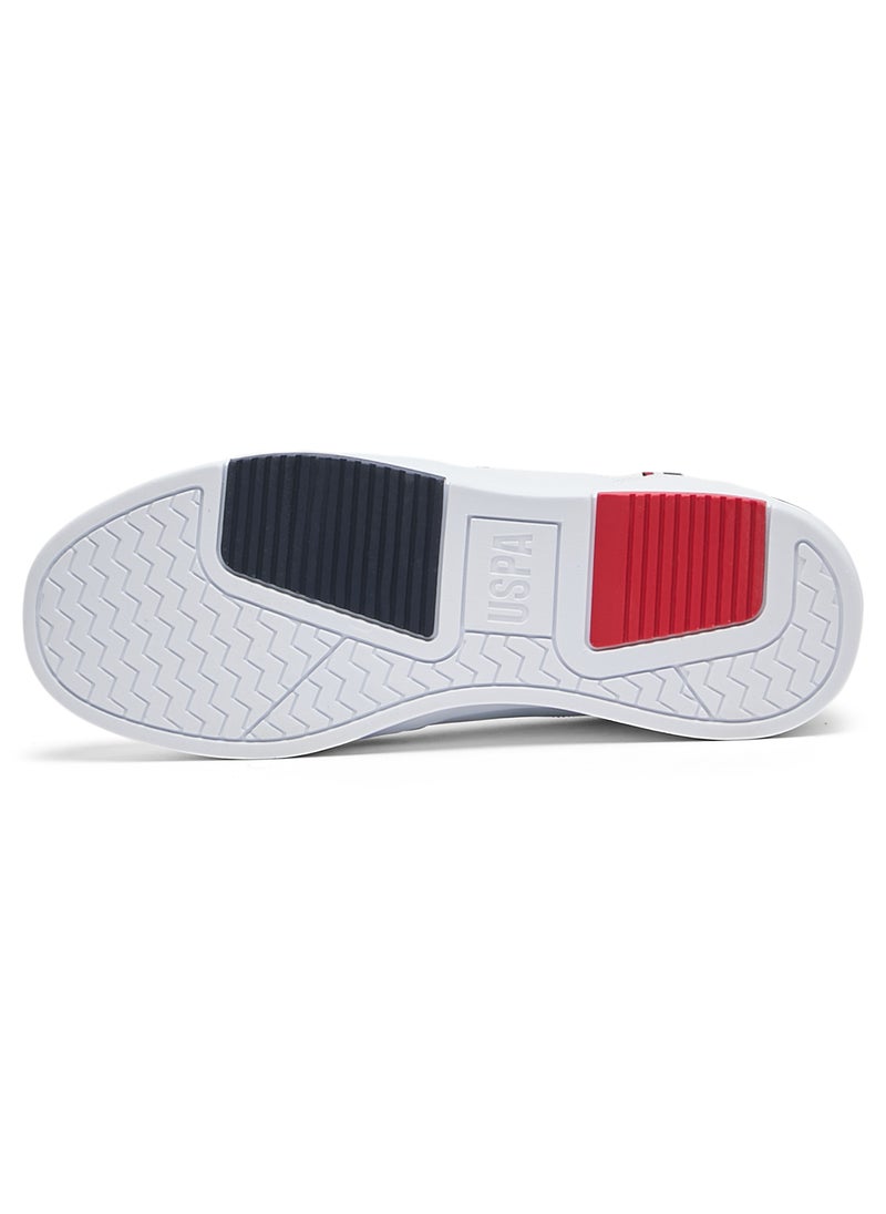 Men's White Low-Top Sneakers - Lightweight, Minimalist Design with Red & Blue Accents