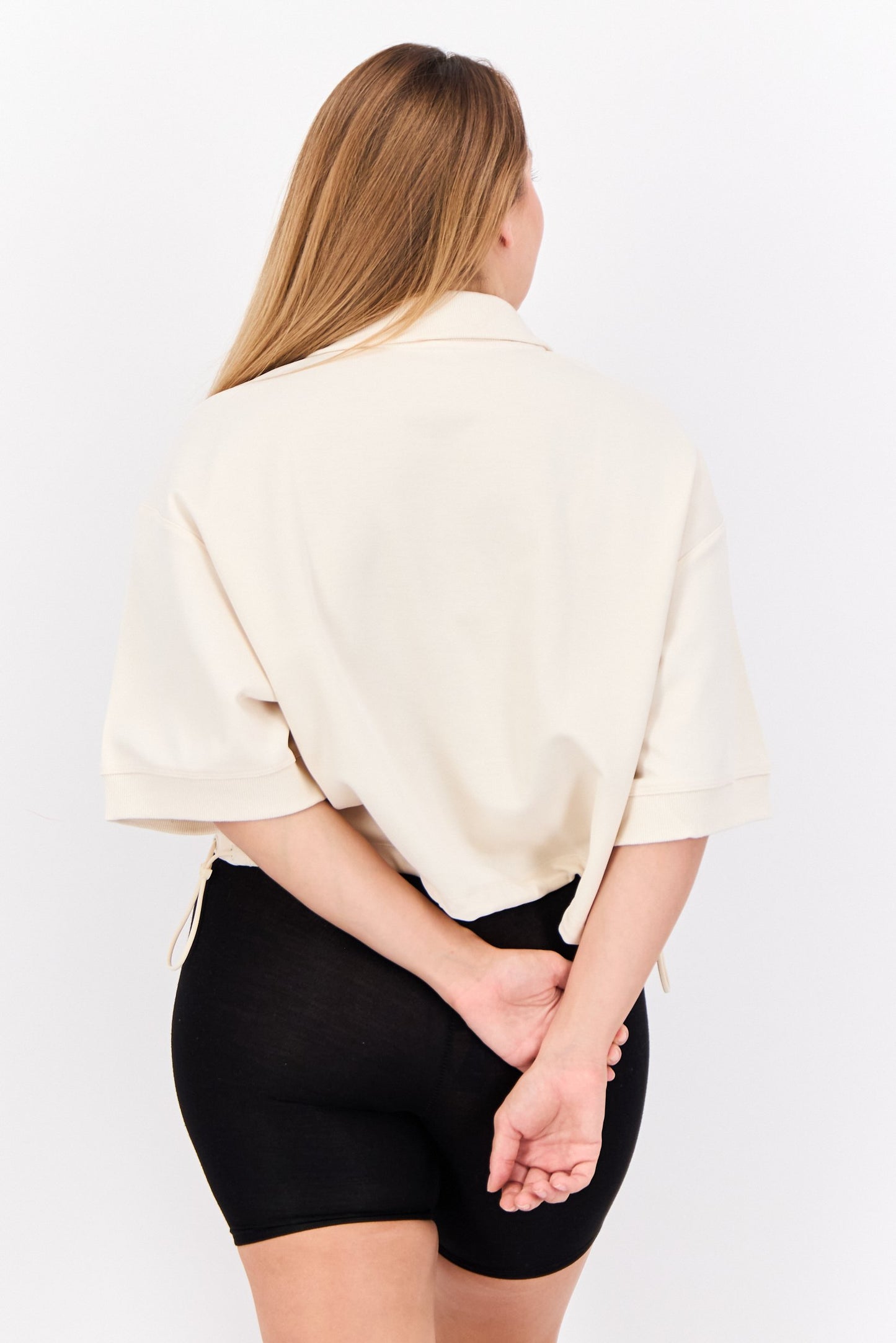 Women Sportswear Fit Short Sleeves Outdoor Crop Polo Shirt, Beige