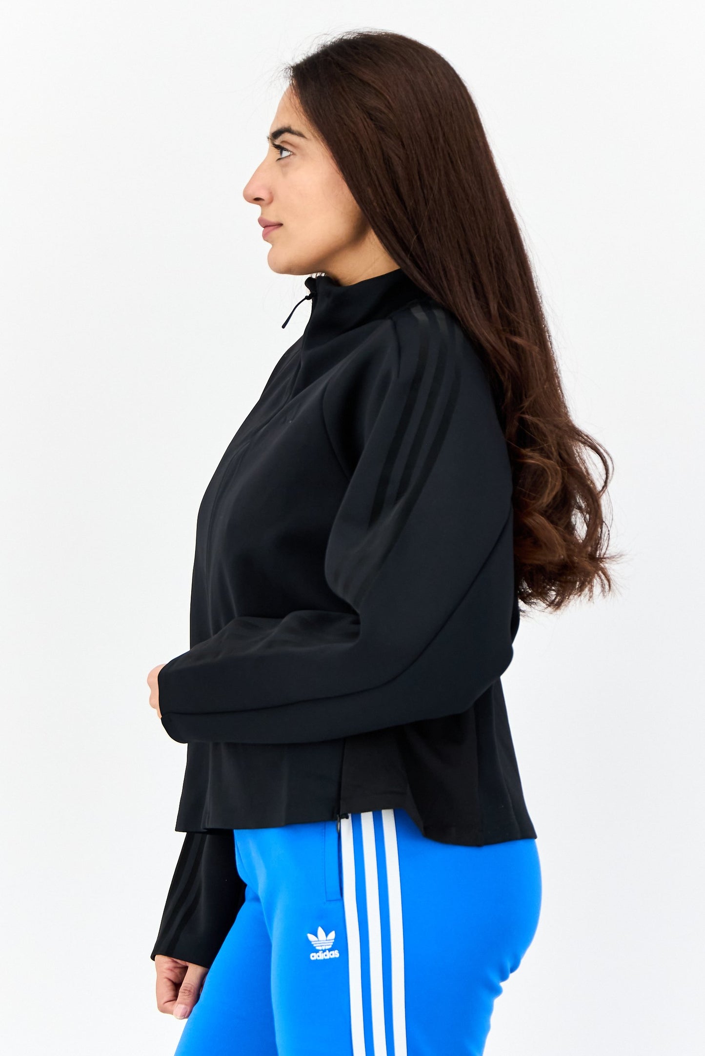 Women Sportswear Fit Long Sleeves Running Truck Jacket, Black