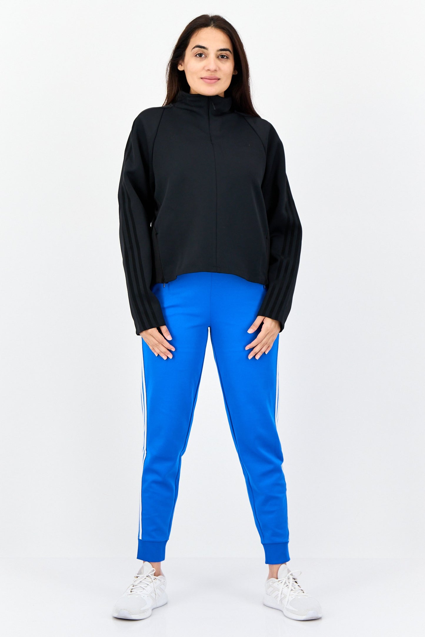 Women Sportswear Fit Long Sleeves Running Truck Jacket, Black