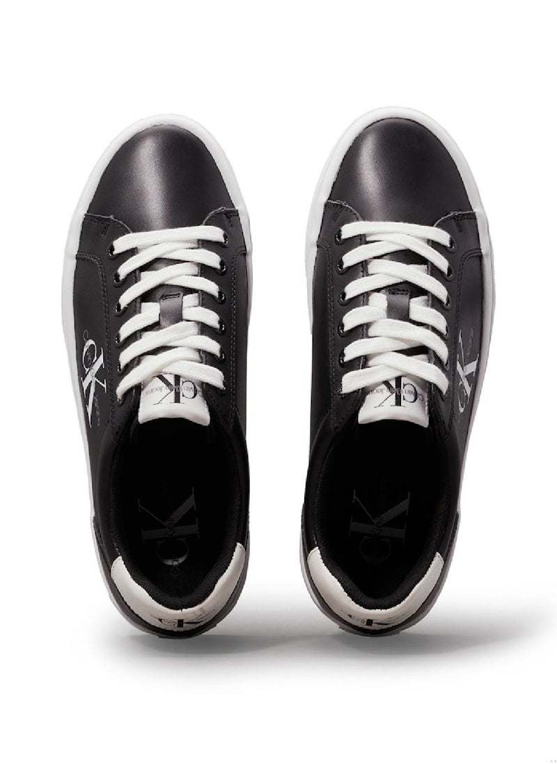 Women's Leather Platform Trainers - Leather, Black