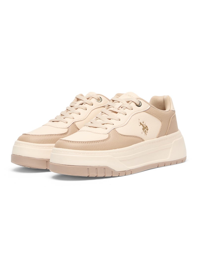 Women's Beige Low-Top Sneakers - Chunky Outsole With Foam Padding , Versatile Casual Shoes for Everyday Comfort