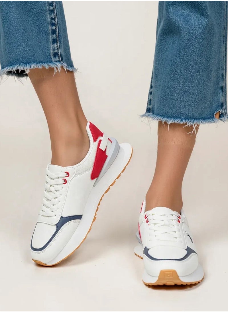 Women's White Low-Top Sneakers - Lightweight with White Sole, Comfortable Casual Shoes