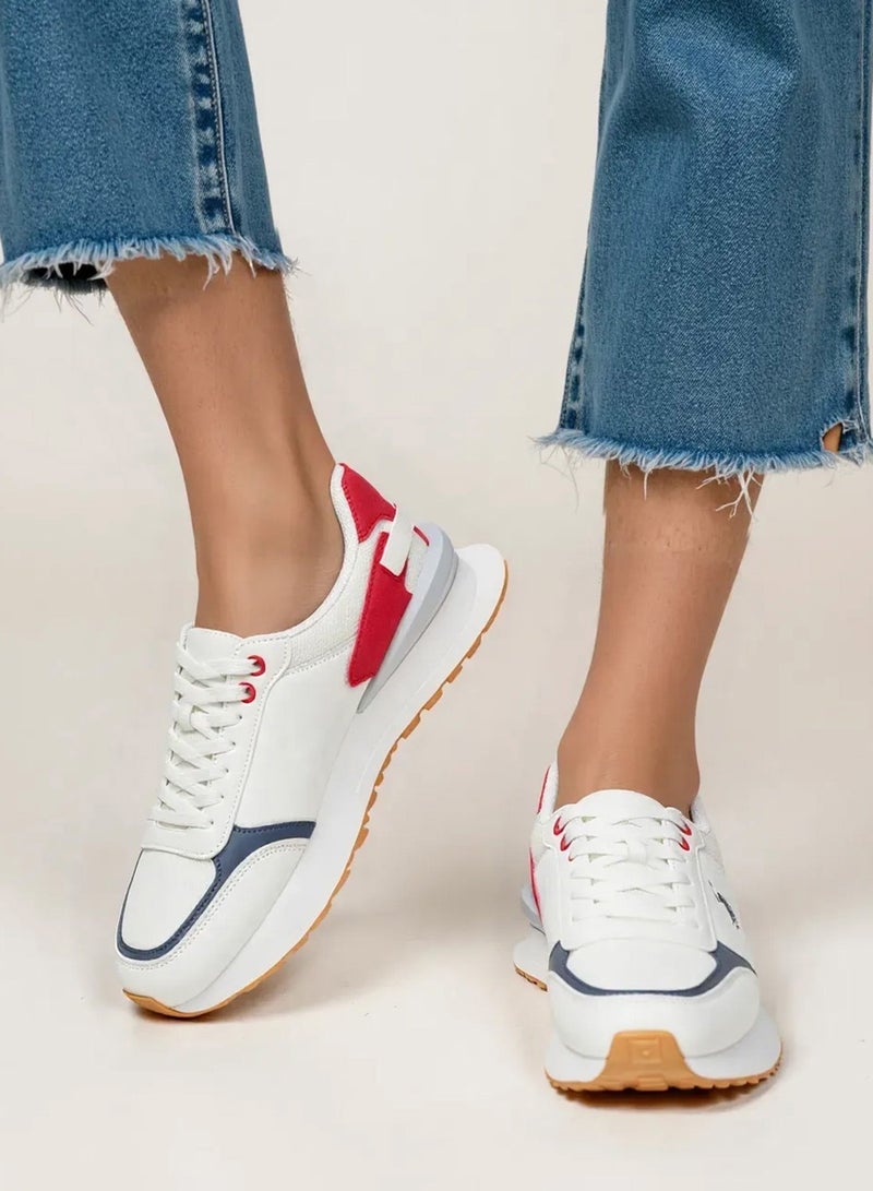 Women's White Low-Top Sneakers - Lightweight with White Sole, Comfortable Casual Shoes