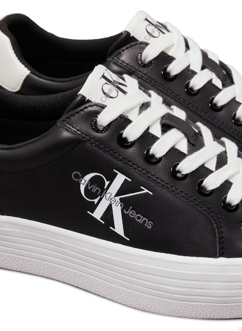 Women's Leather Platform Trainers - Leather, Black