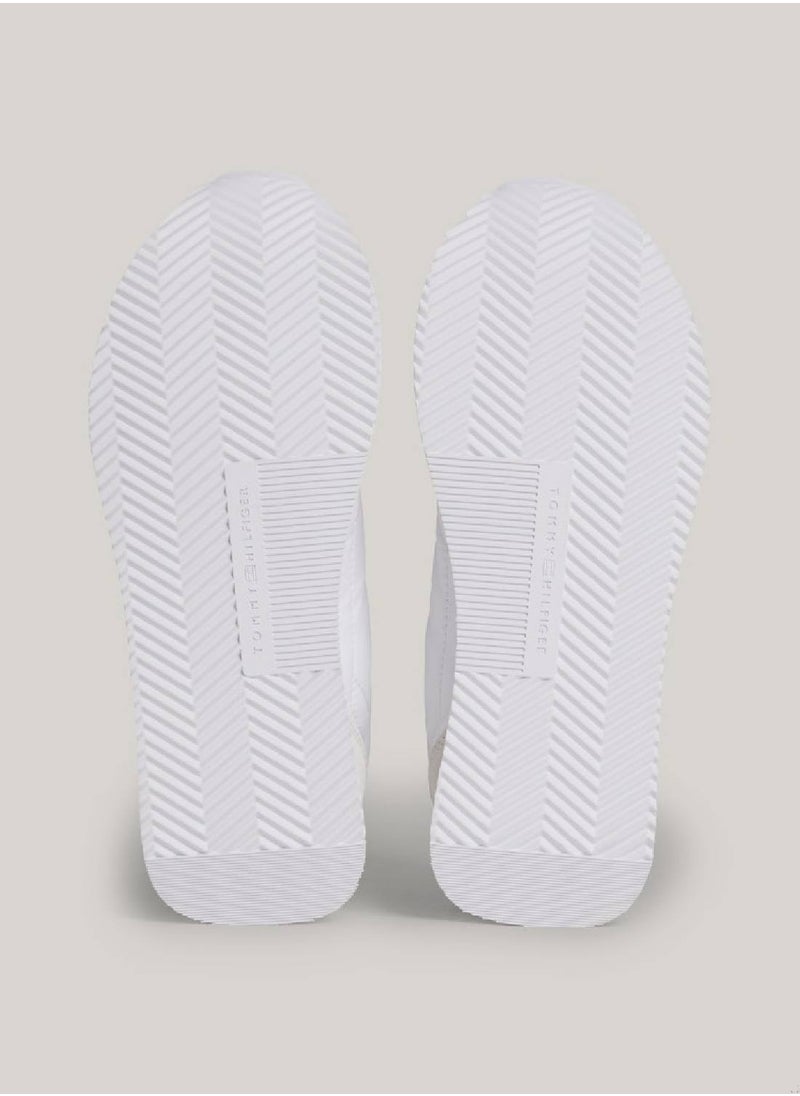 Women's Suede Mixed Texture Runner Trainers - Suede upper, White