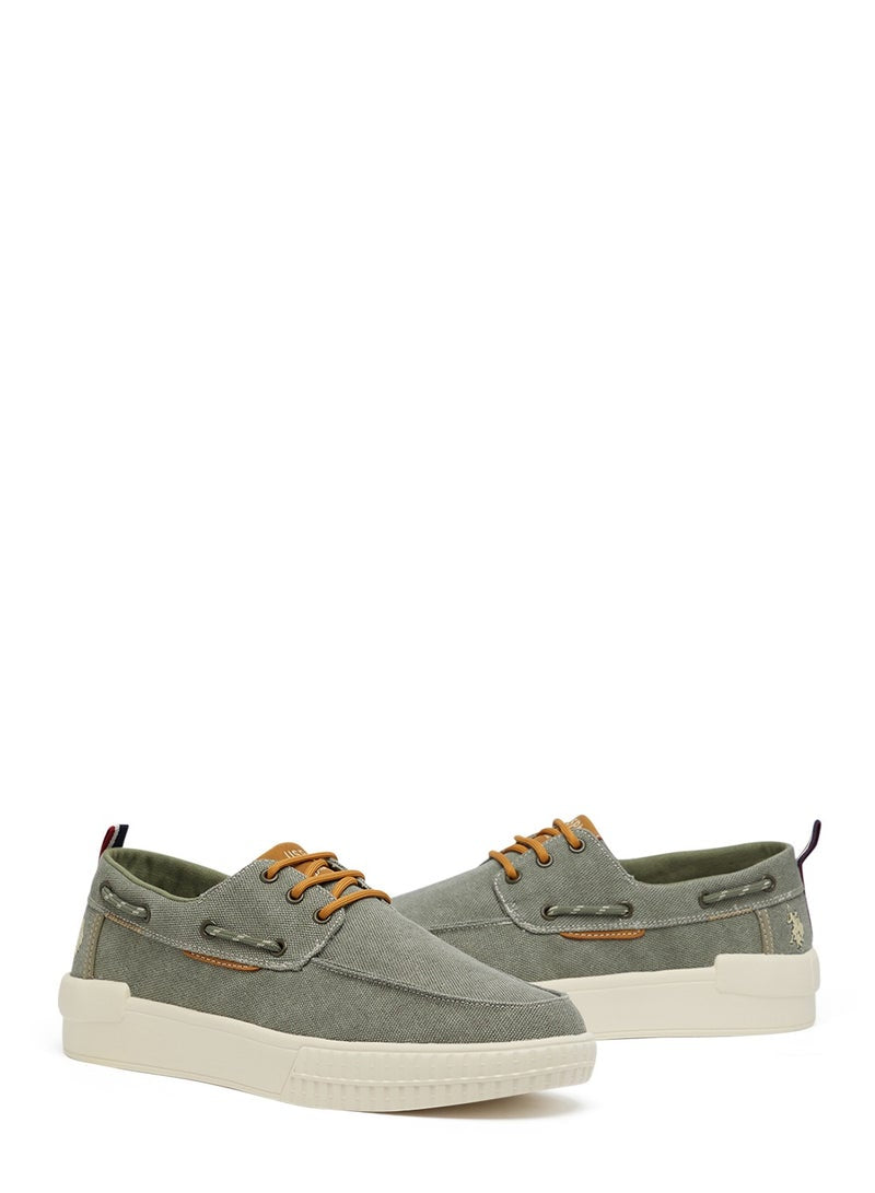 Men's Khaki Low-Top Sneakers - Lightweight Slip-On Design with Iconic Branding for a Clean Look