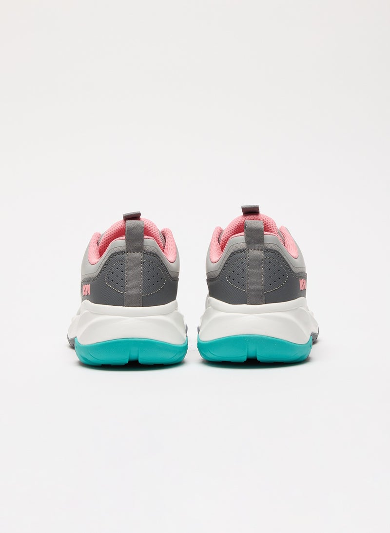 Women's Grey Low-Top Sneakers - Trendy Lace-Up Design, Used For Trekking, Running