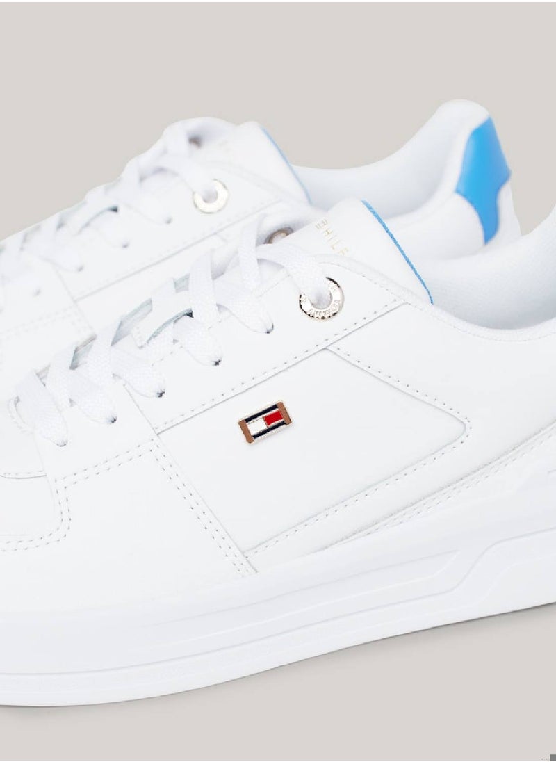 Women's Enamel Flag Basketball Low-Top Trainers - Leather mix upper, White/ Blue