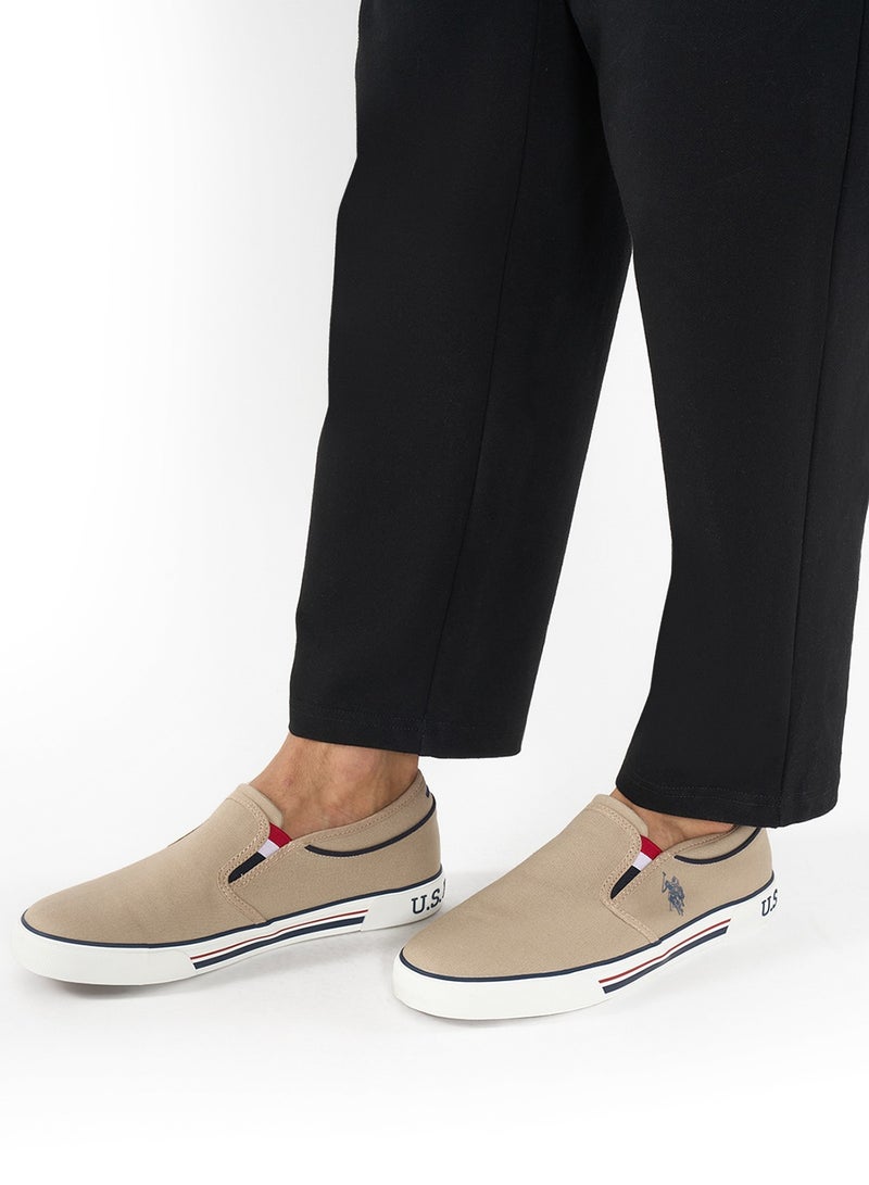 Men's Beige Low-Top Sneakers - Lightweight Slip-On Design