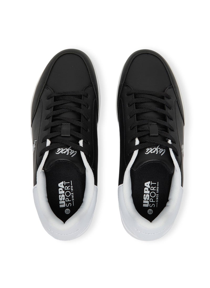 Women's Black Low-Top Sneakers - Sleek Style with Lace-Up Design and Contrast White Heel Accent for Everyday Wear