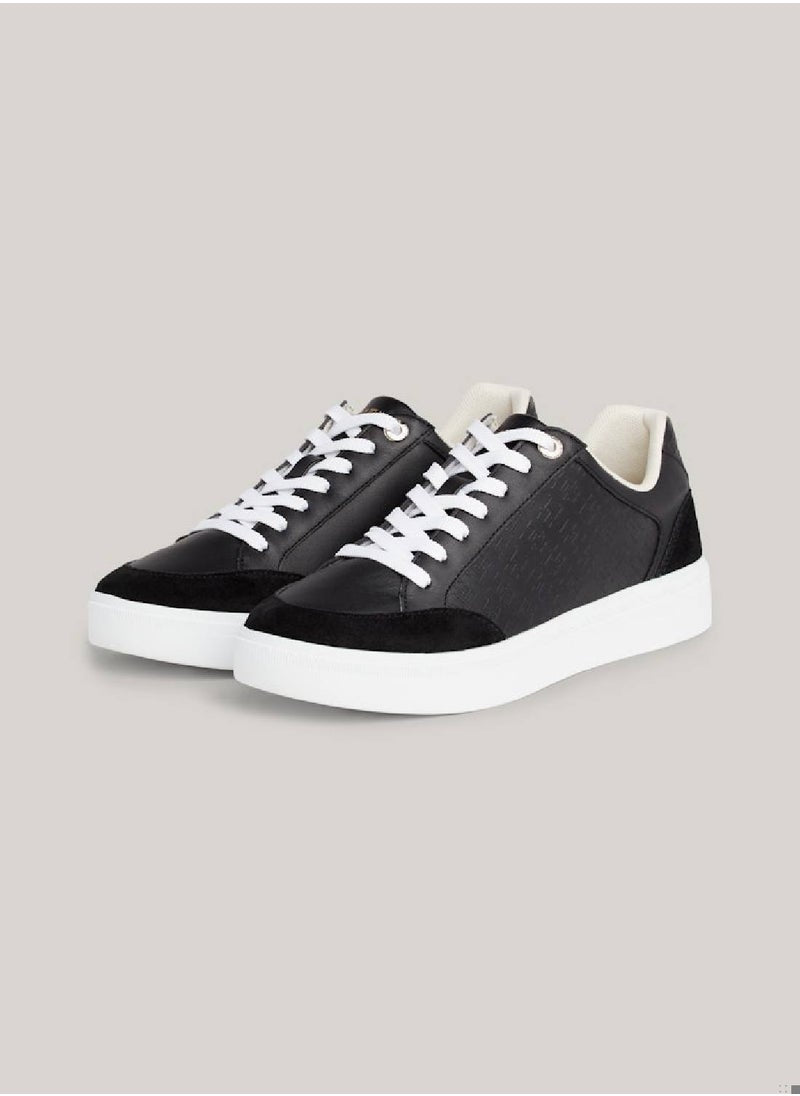 Women's Th Monogram Leather Mixed Texture Sneakers - Leather upper, Black