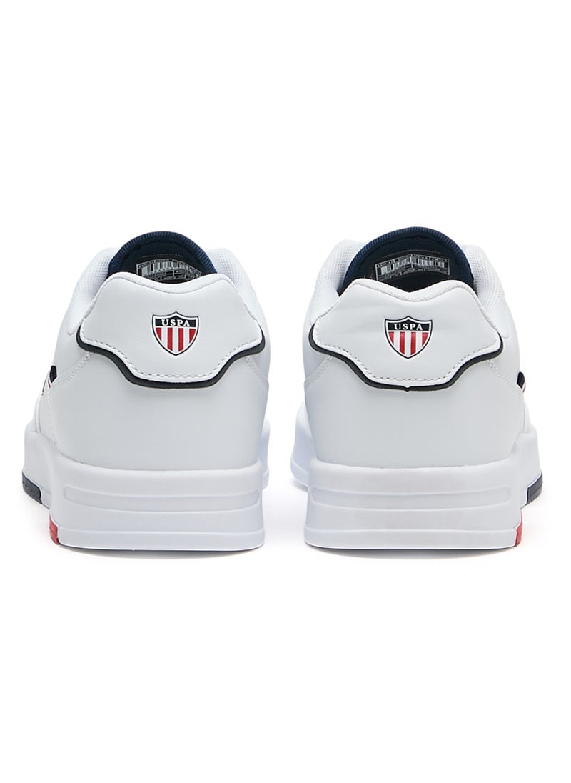 Men's White Low-Top Sneakers - Lightweight, Minimalist Design with Red & Blue Accents