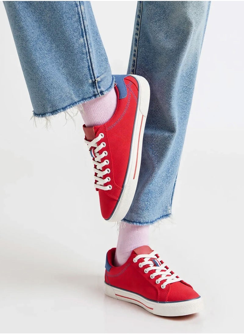 Women's Red Casual Canvas Lace-Up Sneakers, Lightweight Shoes for Everyday Wear