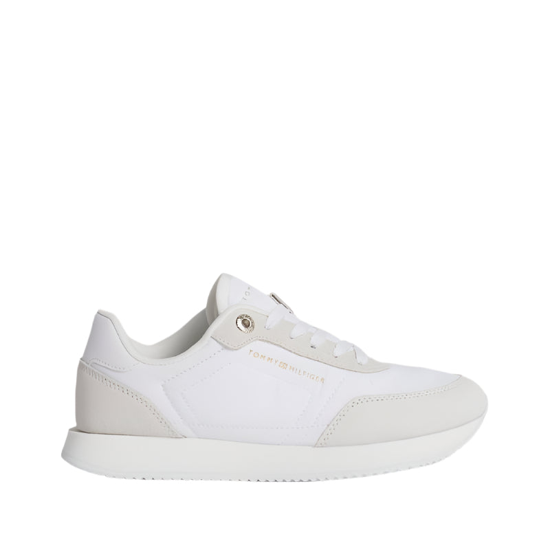 Women's Suede Mixed Texture Runner Trainers - Suede upper, White