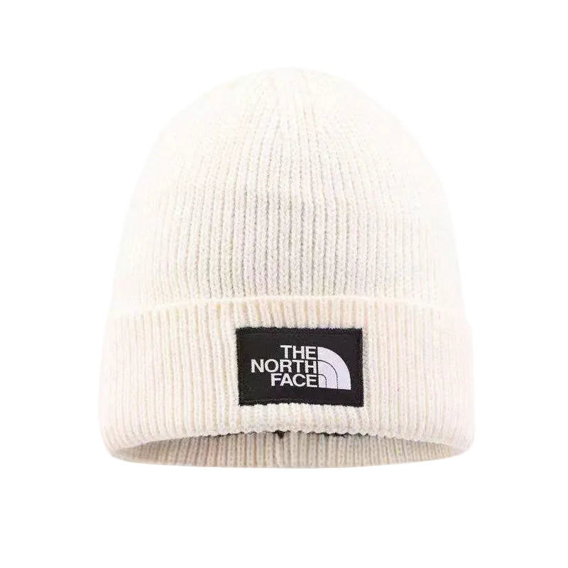 The North Face White Knitted Beanie, Classic Logo Warm Skull Cap