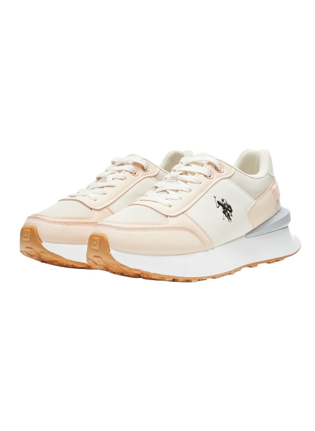 Women's Biege and Grey Low-Top Sneakers - Lightweight with White Sole, Comfortable Casual Shoes