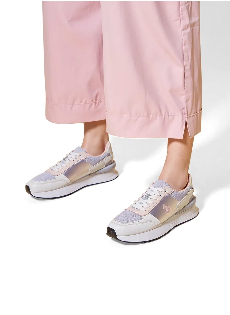 Women's White and Grey Low-Top Sneakers - Lightweight with White Sole, Comfortable Casual Shoes
