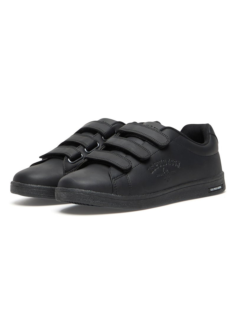 Women's Black Low-Top Casual Sneakers with Triple Velcro Strap - Sleek Everyday Style and Comfort for Effortless Wear