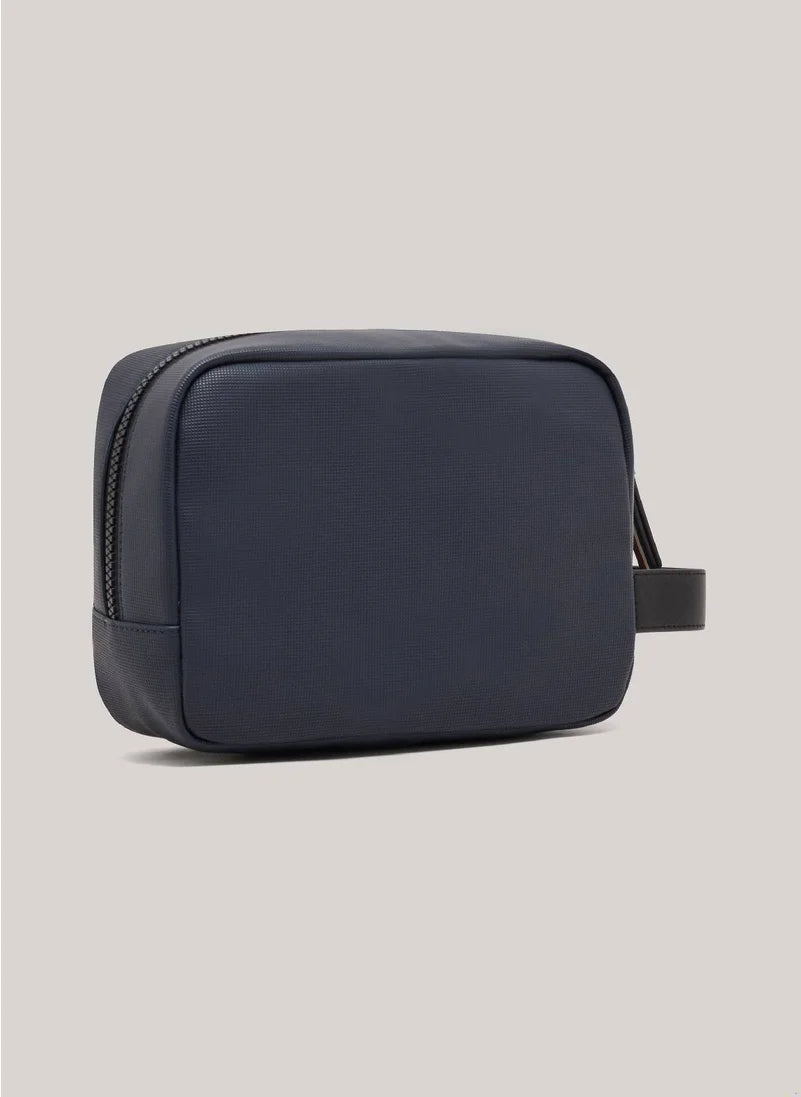 Men's Hilfiger Monotype Logo Pique Small Washbag - Pique textured finish, Blue